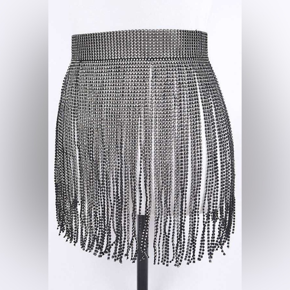 Rhinestone Fringe Chain Statement Belt